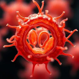 Amoeba Dividing into Two Cells through Binary Fission Microscopic view of an amoeba undergoing division into two cells