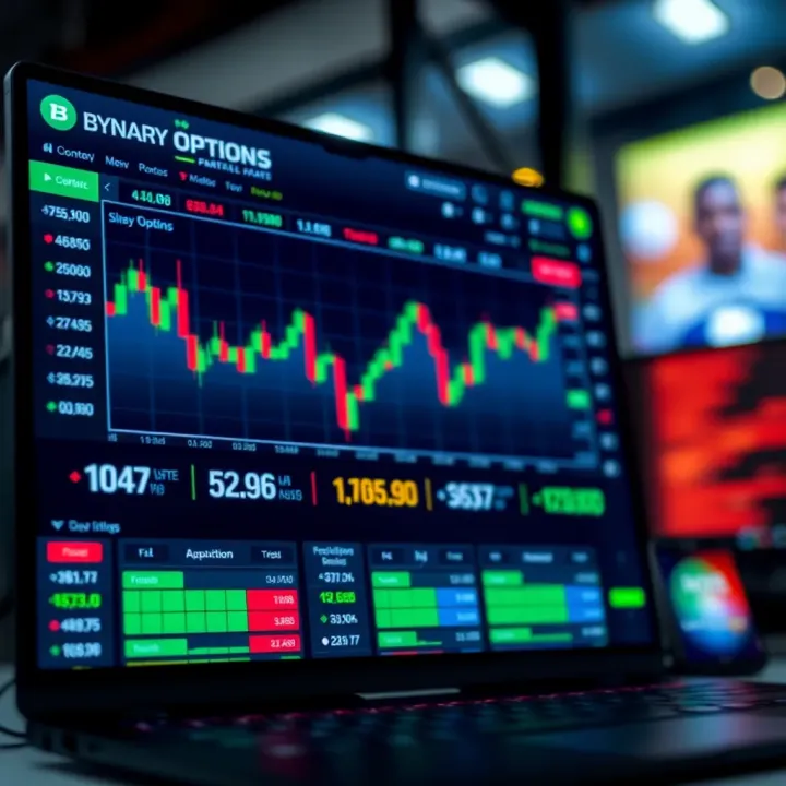 User interface of a binary options trading platform showing price charts and trade options