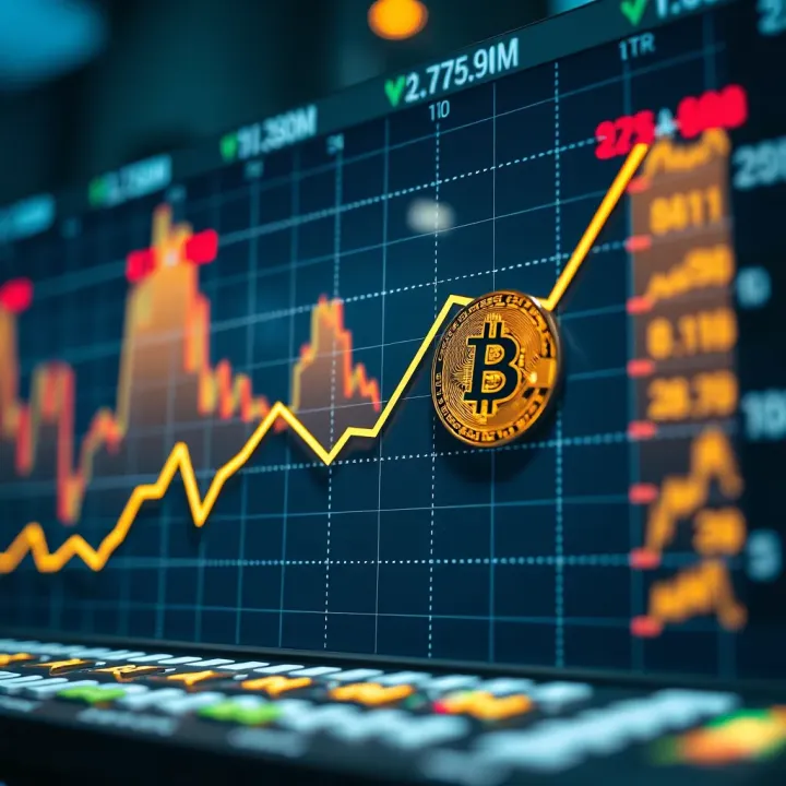 Graph showing upward and downward trends representing Bitcoin's possible price movements influenced by market and economic factors