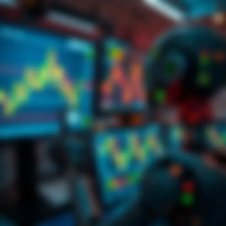 Graph showing automated forex trading robot analyzing currency trends on multiple screens