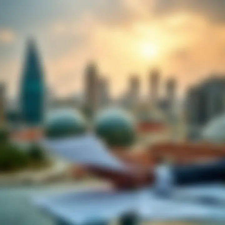 Professional reviewing risk management certification documents with Nigerian city skyline in background