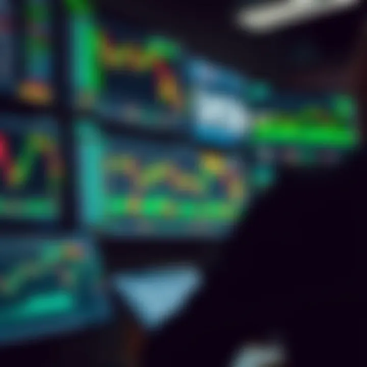 Financial charts and graphs showing binary options trading data on digital screens