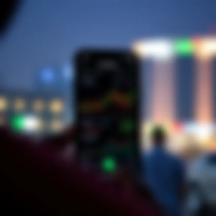 Secure mobile phone displaying a cryptocurrency trading app interface with charts and balances