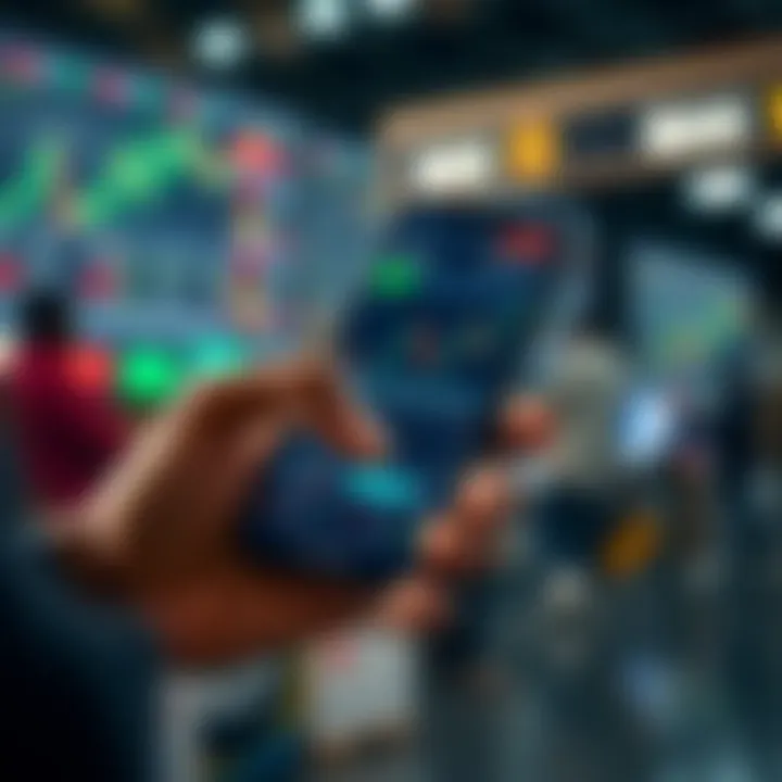 Mobile phone displaying a user-friendly stock trading app interface with charts and stock prices