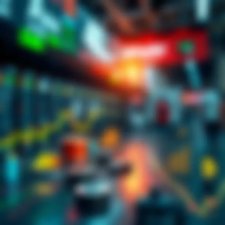 Illustration of various financial market icons representing stocks, forex, and commodities accessible via trading apps