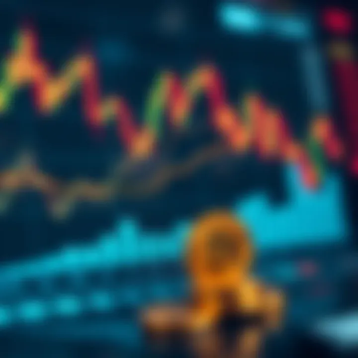 Graph comparing forex and cryptocurrency trading trends with currency symbols and digital icons