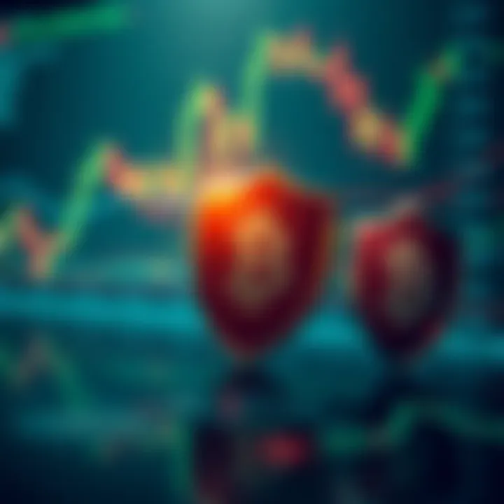 Illustration of risk management strategies with charts and protective shields