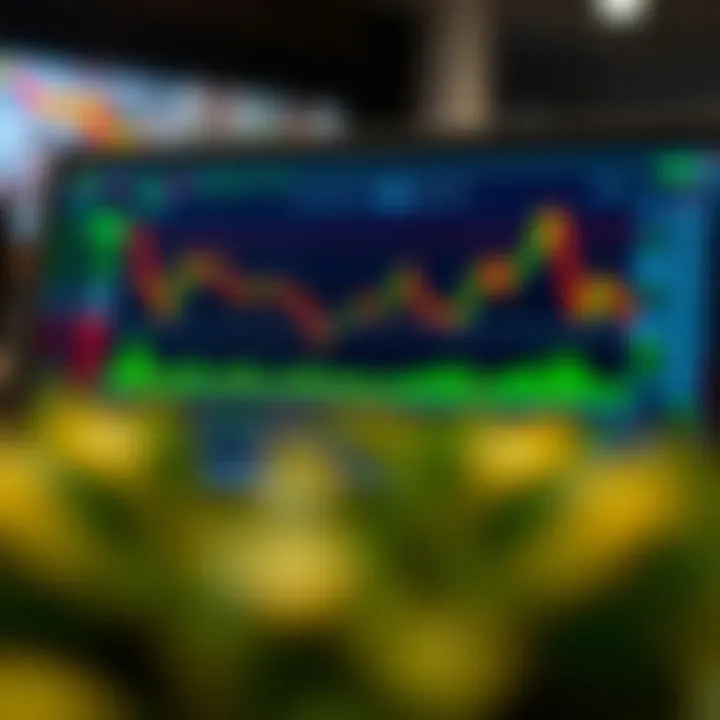 Illustration of digital trading platform screen displaying currency pairs and charts