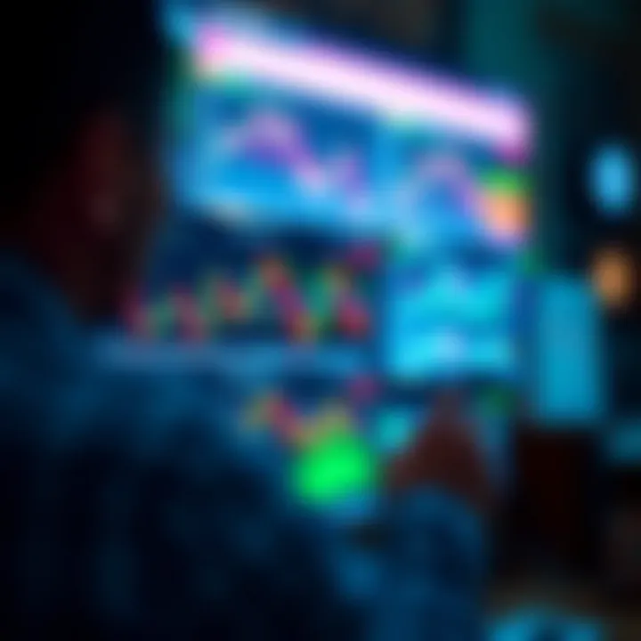 Social media screen displaying forex trading charts and community interactions