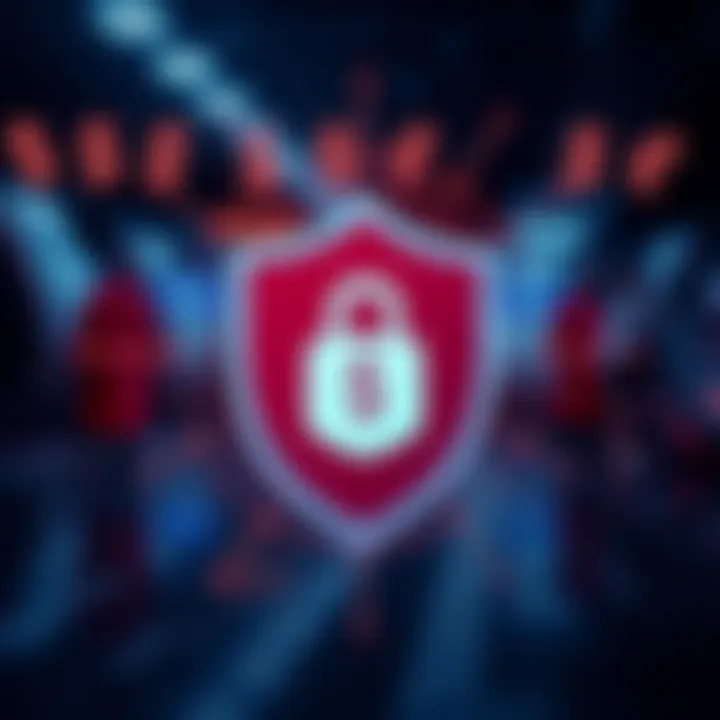 Graphic depicting secure digital transaction with shield icon and currency symbols