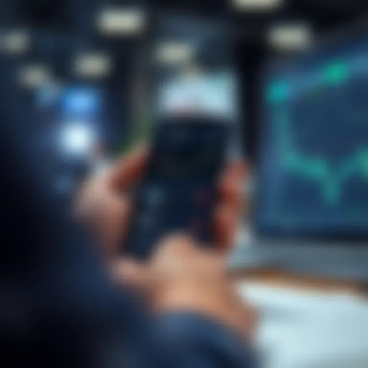 Smartphone showing a copy trading app interface with graphs and trader profiles