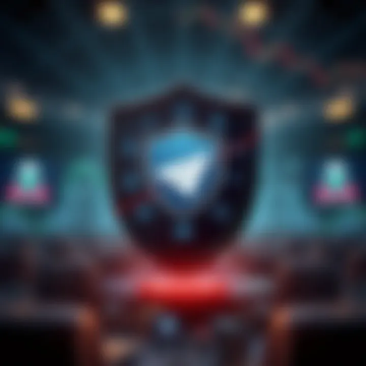 Illustration of a shield protecting Forex trader from scams with symbols of security and verified signals