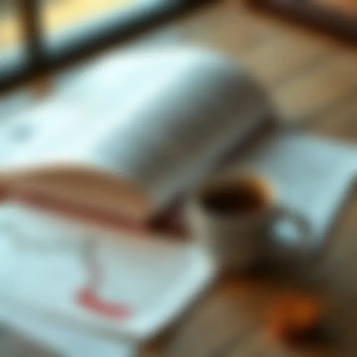 Open forex trading book with charts and notes alongside a cup of coffee