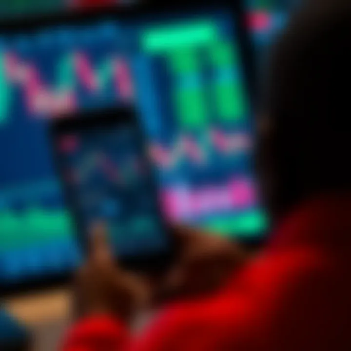 Mobile device displaying forex trading application with currency pairs and trading tools