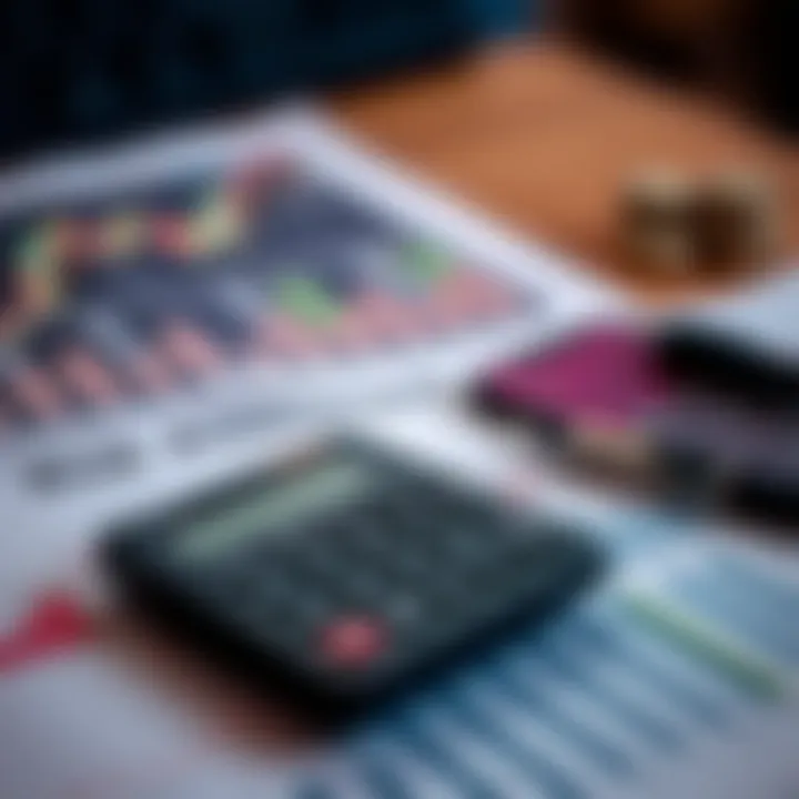 Financial graph showing risk assessment with calculator on table