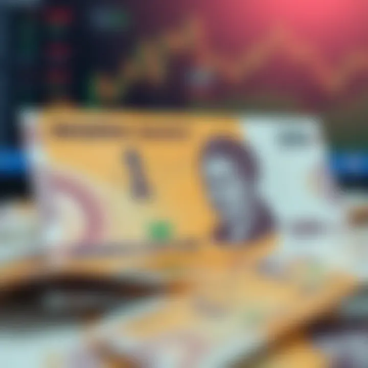 Conceptual graphic of Nigerian naira currency with digital financial data overlays