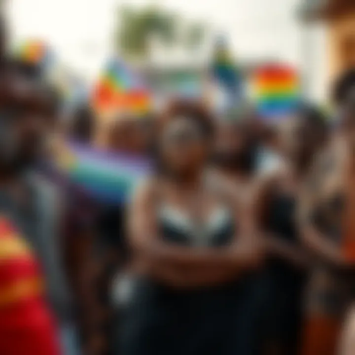 Community gathering with diverse individuals showing support and solidarity for non-binary recognition and inclusion