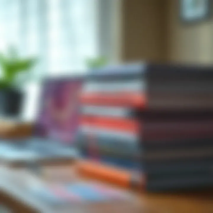 Stack of popular forex trading books on a wooden desk with a laptop