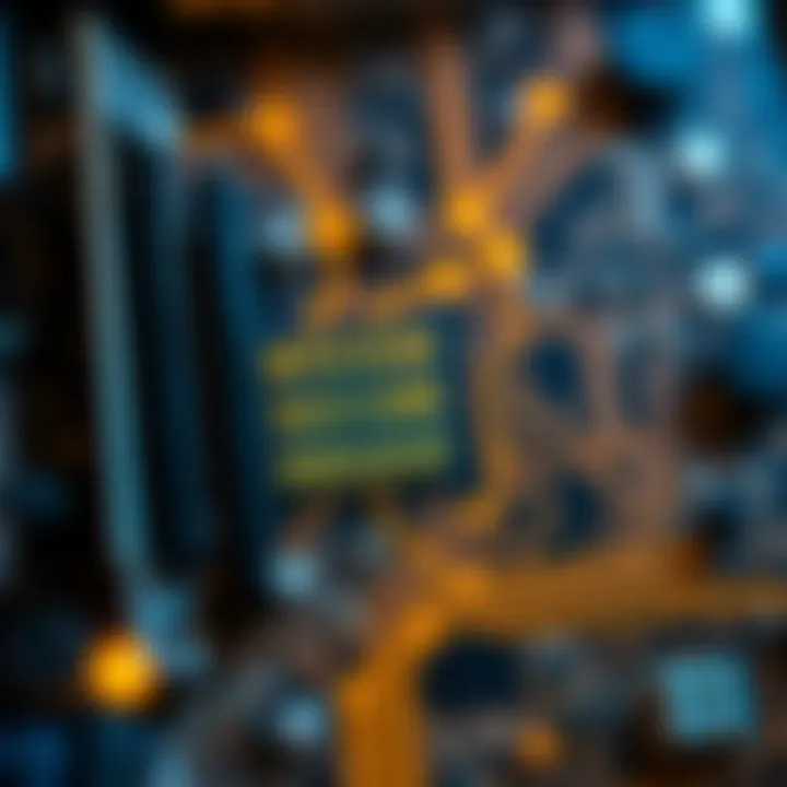 Visual representation of a computer motherboard highlighting binary data flow connections