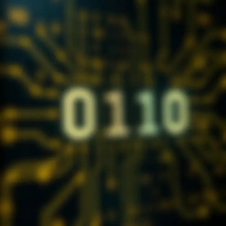 Diagram showing binary digits represented as zeros and ones connected to digital circuits