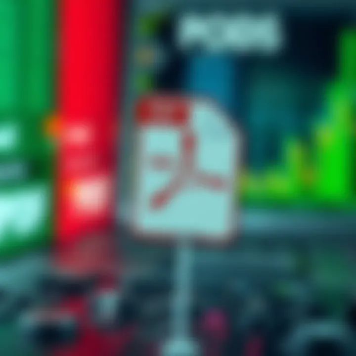 Diagram illustrating the internal structure of a PDF file including objects like header, body, cross-reference table, and trailer