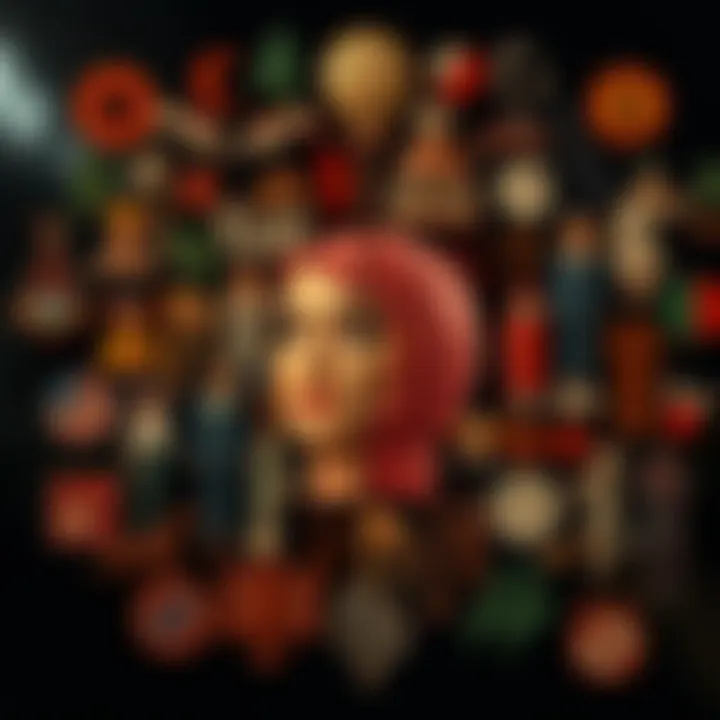 Abstract depiction of evolving gender perspectives with diverse cultural icons and legal symbols