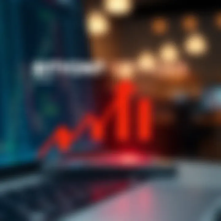 Diagram showing the concept of binary options trading with a digital interface and upward and downward arrows