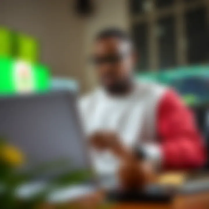 Conceptual illustration of a Nigerian trader analyzing charts on a laptop with Nigerian flag colors