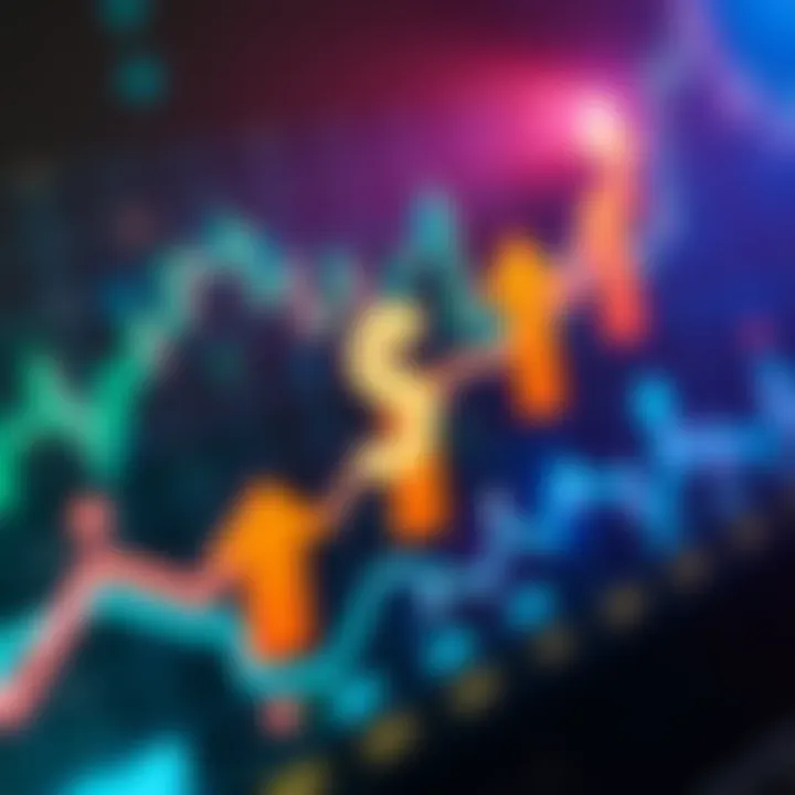 Digital representation of forex binary trading with currency symbols and upward arrows