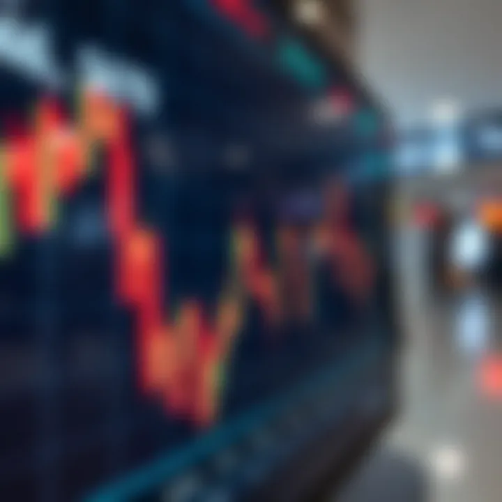 Currency Exchange Rate Movements in Forex Market Graph showing currency exchange rate fluctuations on digital screen