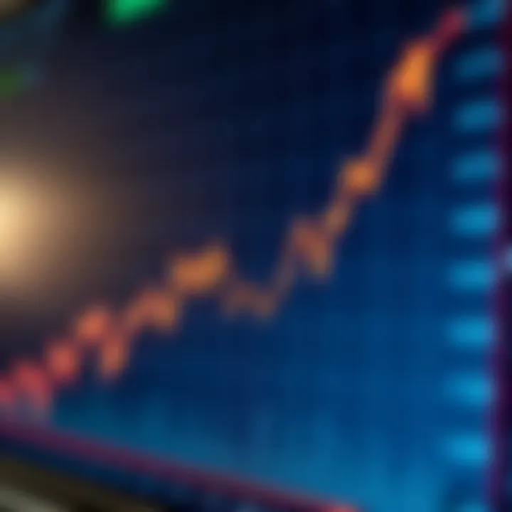 Graph showing currency exchange rates fluctuating with an upward trend