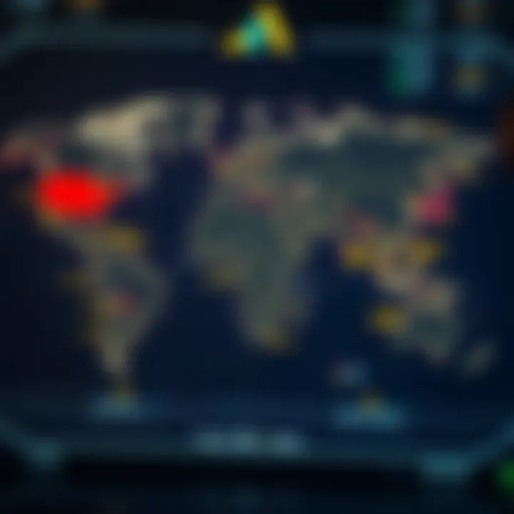 Global forex market sessions represented on a world map highlighting major financial centres