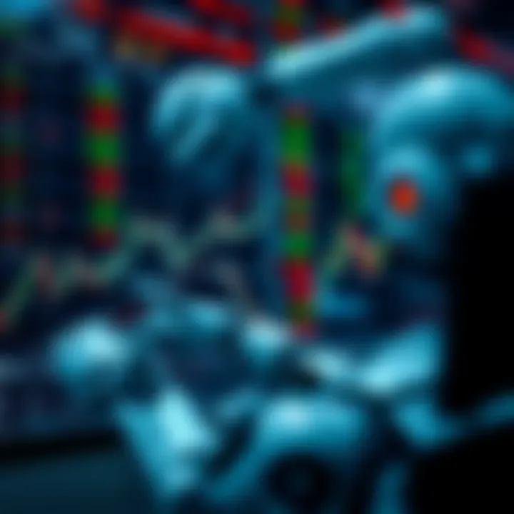 Conceptual illustration of forex robot software executing trades on a digital currency market interface