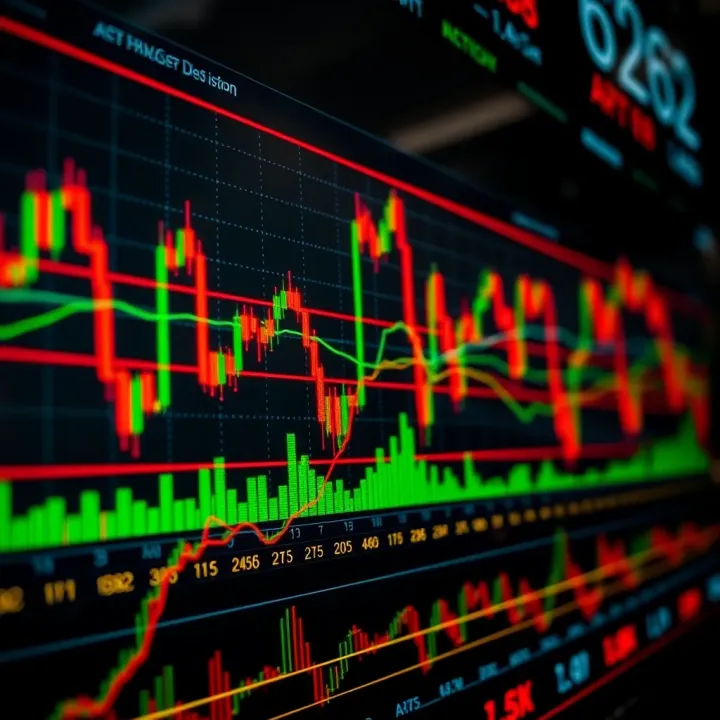 Chart showing multiple forex trading indicators overlayed on currency price movements