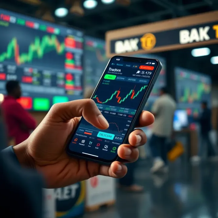 Mobile phone displaying a user-friendly stock trading app interface with charts and stock prices
