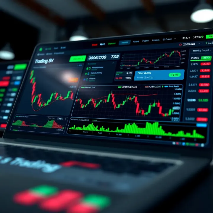 Dashboard showing key features of a trading app interface with charts and market data