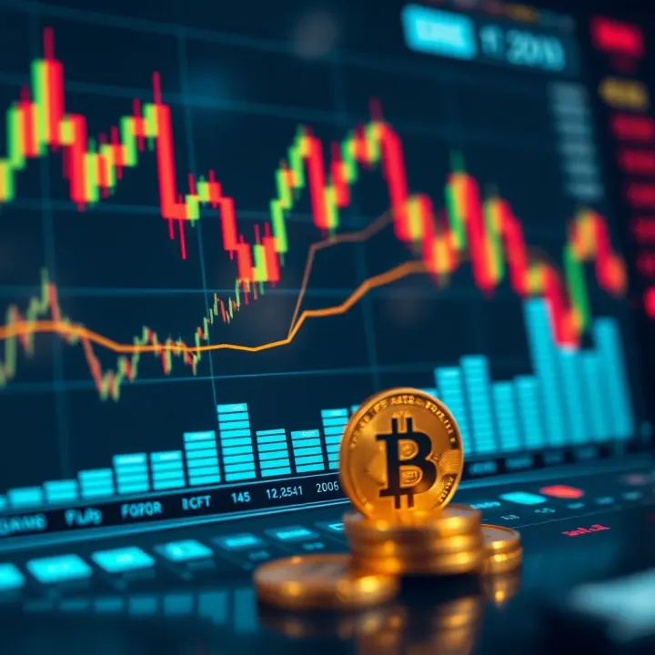 Graph comparing forex and cryptocurrency trading trends with currency symbols and digital icons