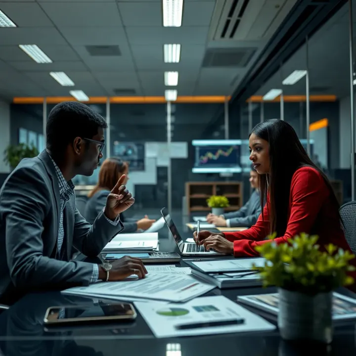 Strategic Risk Handling and Review for Sustainable Growth Corporate office environment showing strategic planning and risk assessment activities