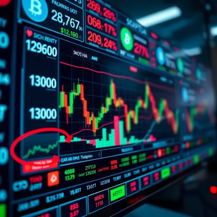 Screen displaying various cryptocurrency prices and trading charts on a digital platform