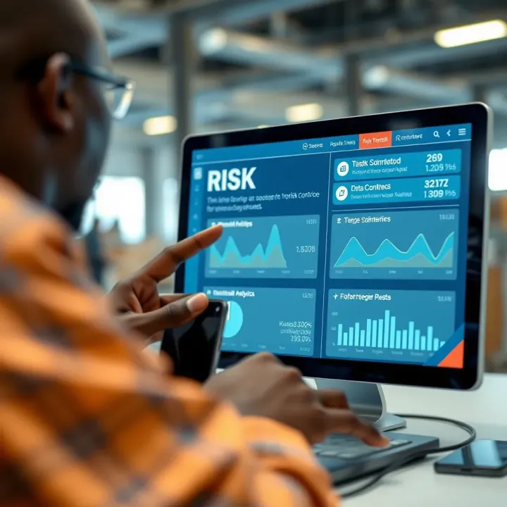 Digital interface showing risk control options and data analytics for business protection