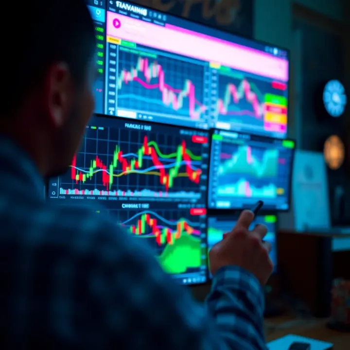 Social media screen displaying forex trading charts and community interactions