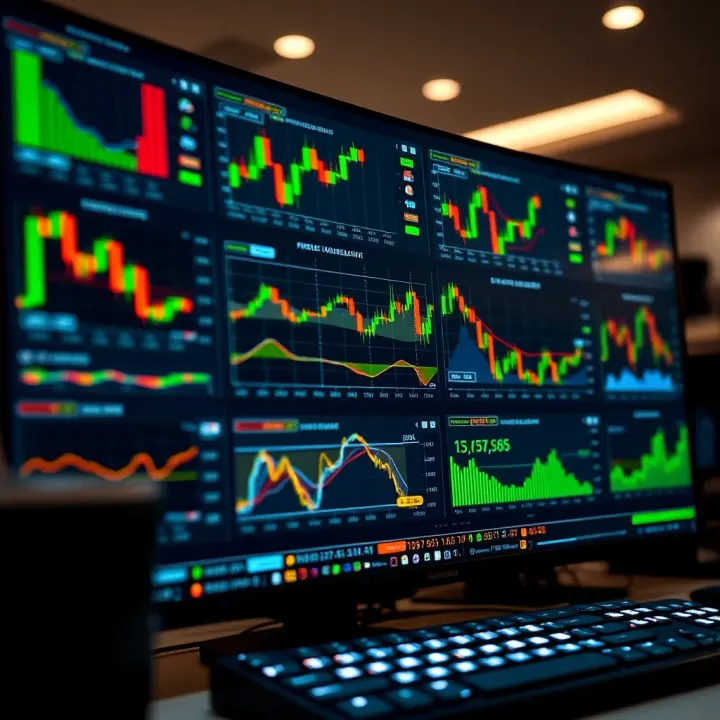 Illustration of a computer screen displaying various forex trading charts and tools to assist Nigerian traders