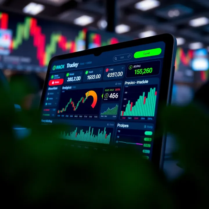 Illustration of a digital dashboard displaying trading analytics and signals on a mobile device