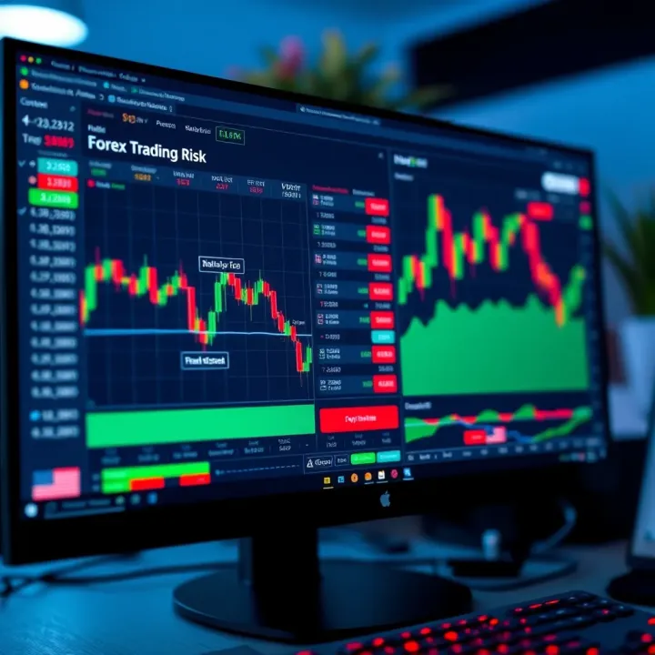 Computer screen showing forex trading platform with risk management tools