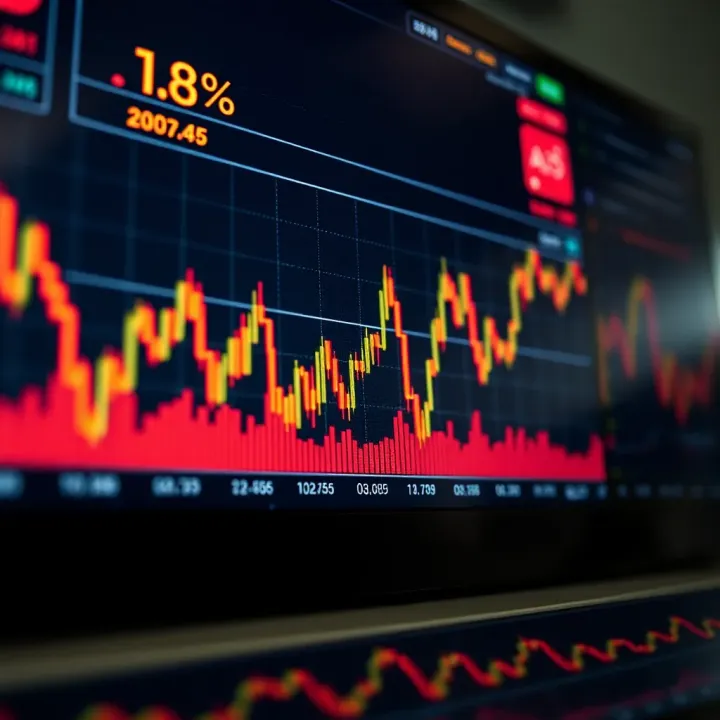 Graph showing currency exchange rate fluctuations on a digital trading platform