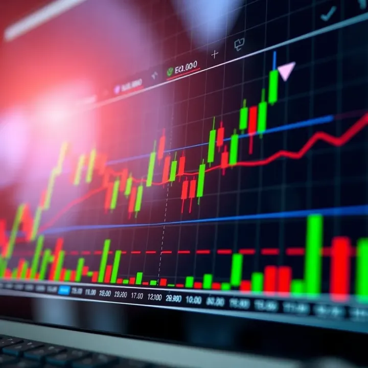 Graph showing currency pair price movement with candlestick chart and trading indicators