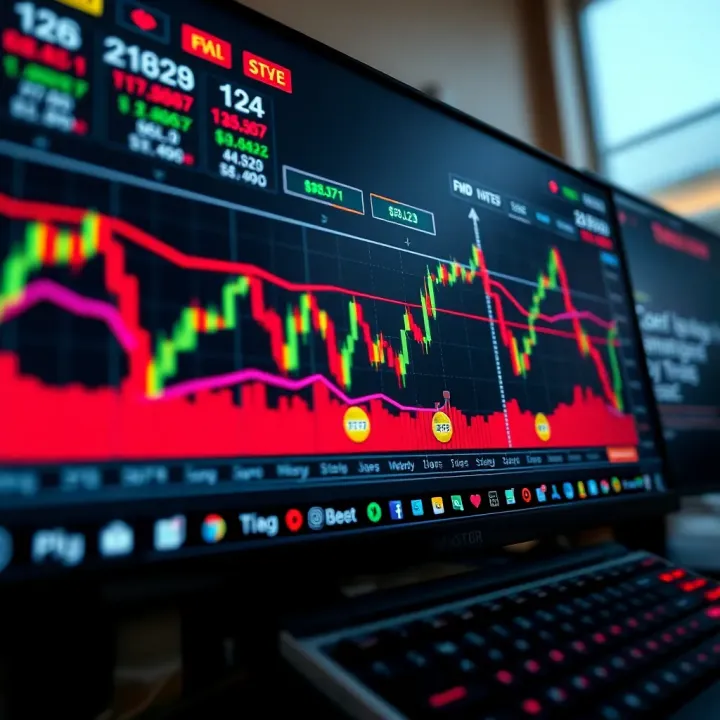 Comprehensive Forex Trading Chart Analysis Detailed forex trading chart with colorful indicators and price movements on a computer screen