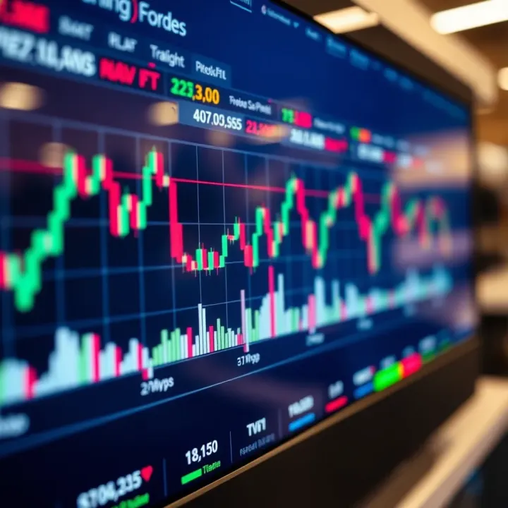 Graph showing currency exchange rate fluctuations on a digital trading platform
