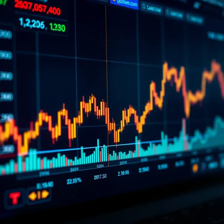Graph showing currency exchange rates with upward and downward trends on a digital trading platform