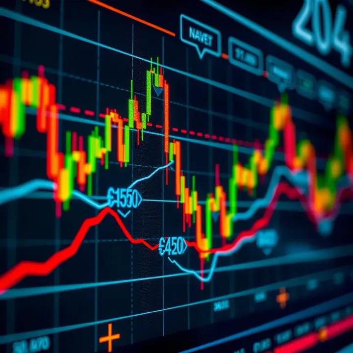 Dynamic forex market chart with rising and falling currency values